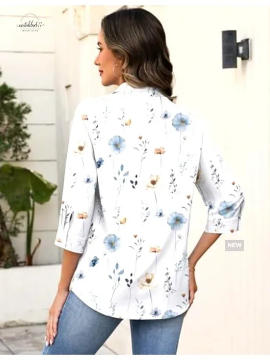 3/4 Sleeve V-Neck Blouse Business Casual Top Lightweight Polyester Spandex S-2XL - Picture 5 of 7